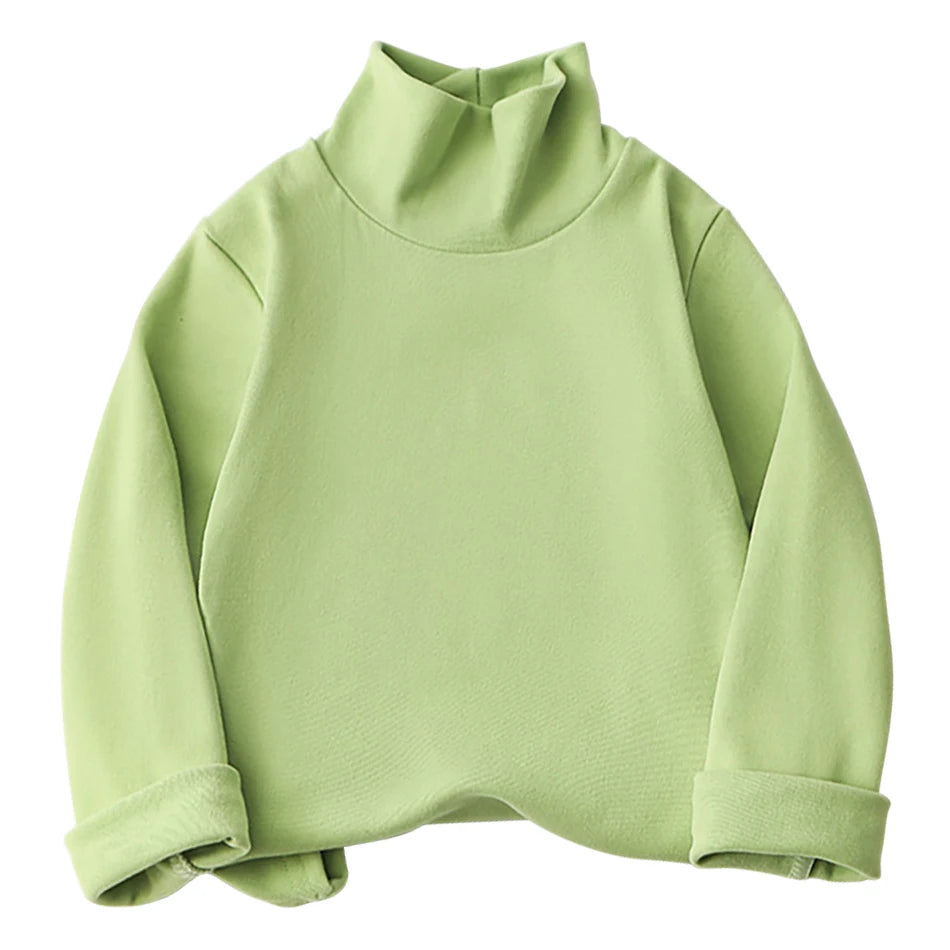Soft and Comfortable Children Long Sleeve Solid Color T-Shirt with Half High Neck Suitable Autumn and Winter Cold Season Wearing