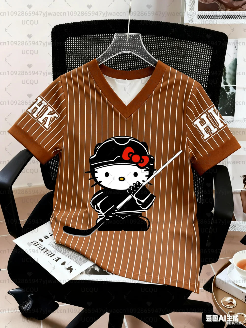 Kids Fashion Women's Boy Girls' Hello Kitty Ice Hockey T-shirt Pink V-Neck Top Graphic Plus Size Short Sleeve Men's T-shirt