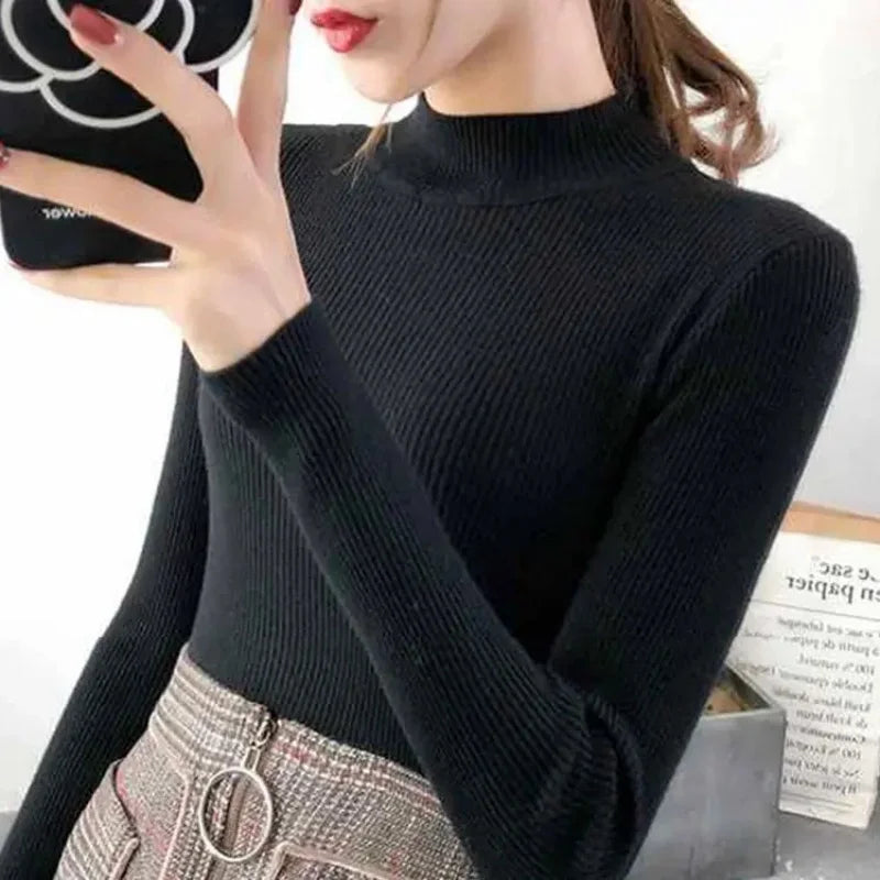 Korean Slim Mock-Neck Knit Sweater