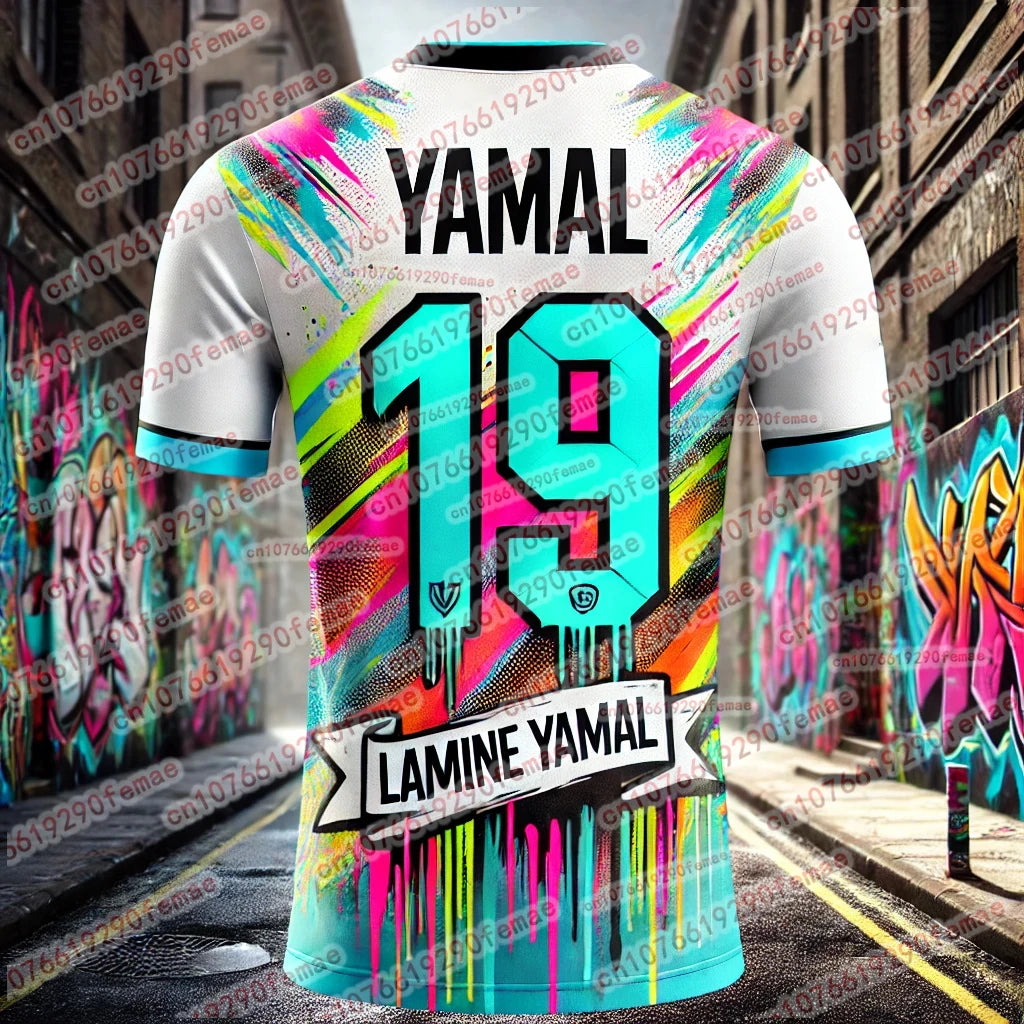 Summer Fashion New Yamal Graffiti Element Style Fan Sports T-shirt Daily Match Training Comfortable Jersey