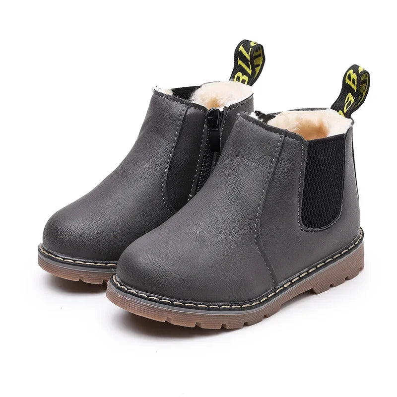 New Kids Fashion Boots for Boys Girls Toddlers Big Children Ankle Boots with Zipper Warm Thick Plush Autumn Winter Chelsea Boots