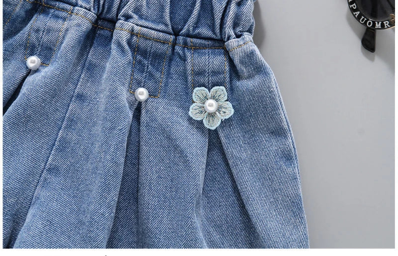 Summer Kid Girls' A-line Shaped Denim Shorts Korean Fashion Hot Pants New Children's Jeans 3-12Year Young Girls' Shorts Jeans