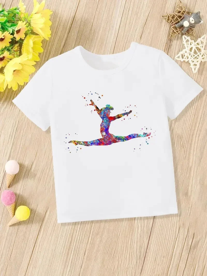 Boys T-shirt Girls Kids Rhythmic Gymnastics Printed T-shirt Modal Clothing Short Sleeves Boys Clothes