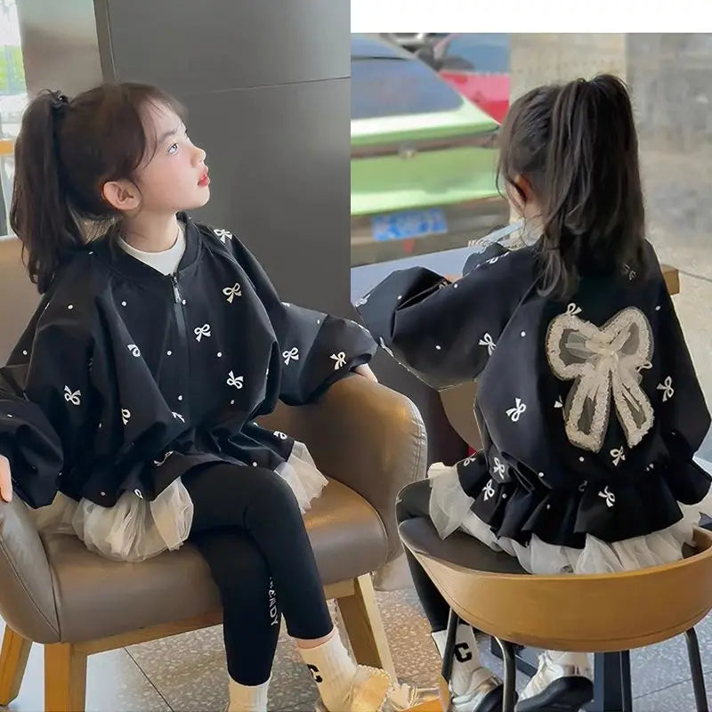 Fall Girls' Baseball Jacket Trendy Princess-Style Outerwear Kids' Colorblock Casual Coat Fashionable Spliced Jacket for Girls