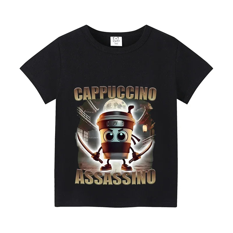 Italian Brainrot Animals Kids T-shirt Cappuccino Assassino