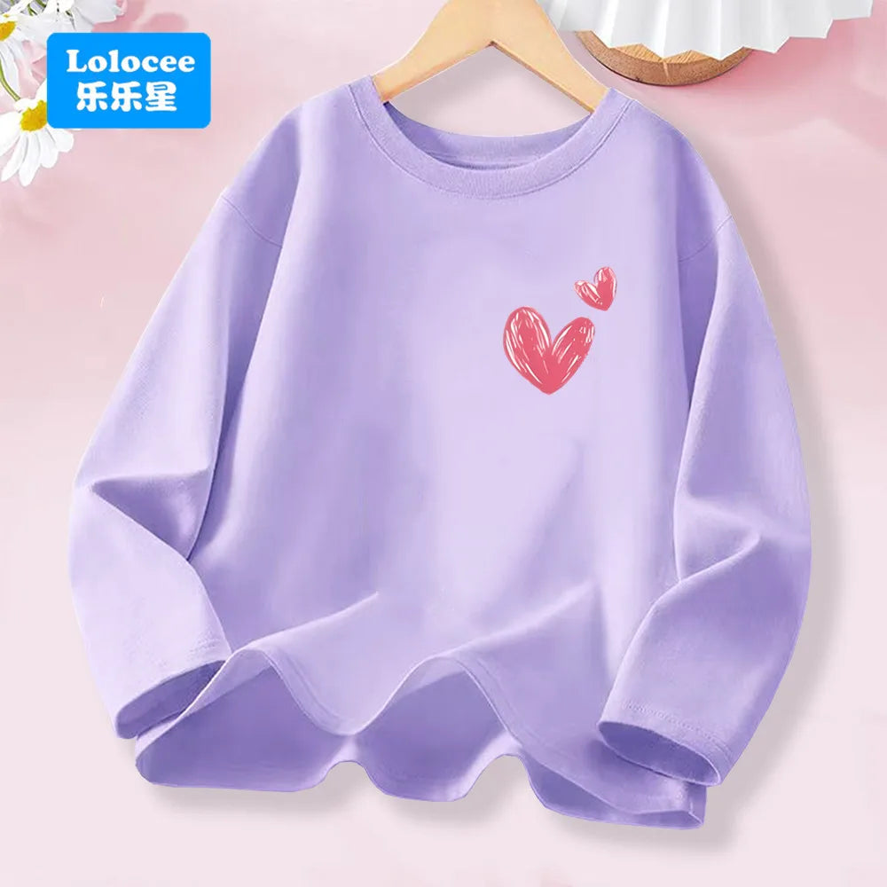 Little Girl Spring Autumn T-shirts Girls Sweet Heart Long Sleeve Tee Tops For Kids Cotton Daily Wear
