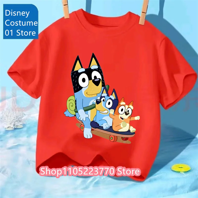 Kids Bluey Cartoon T-Shirt Autumn Winter Short Sleeve Warm Anime Print Comfortable Sweatshirt for Boys and Girls Daily Use