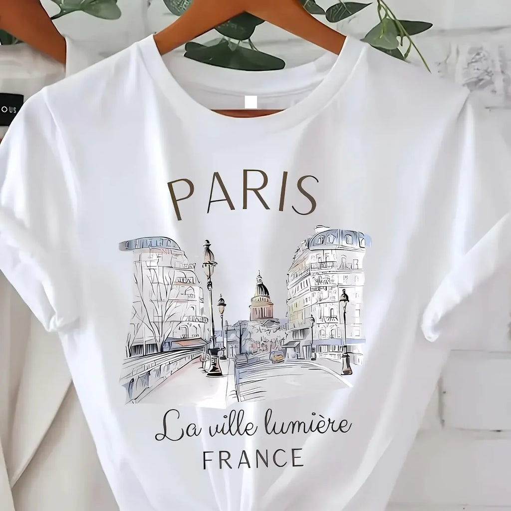 90s T Shirt Paris Women Print T-shirt Girl Short Sleeve  Summer Spring