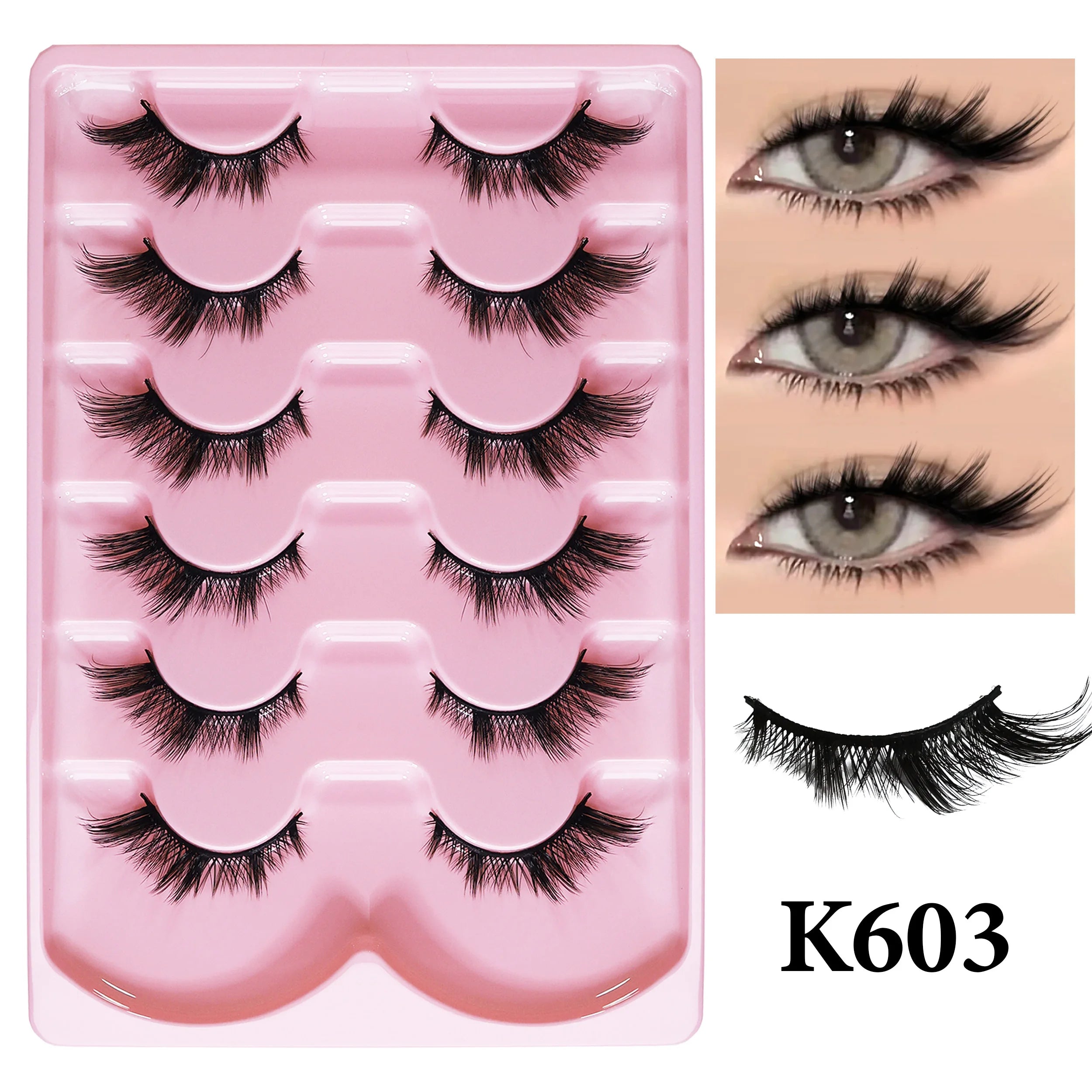 MIOFIA 6 Pairs Natural Fluffy Fake Eyelashes Wispy 3D Mink Lashes Lightweight Soft Reusable Cat Eye Fake Lashes Makeup Tool