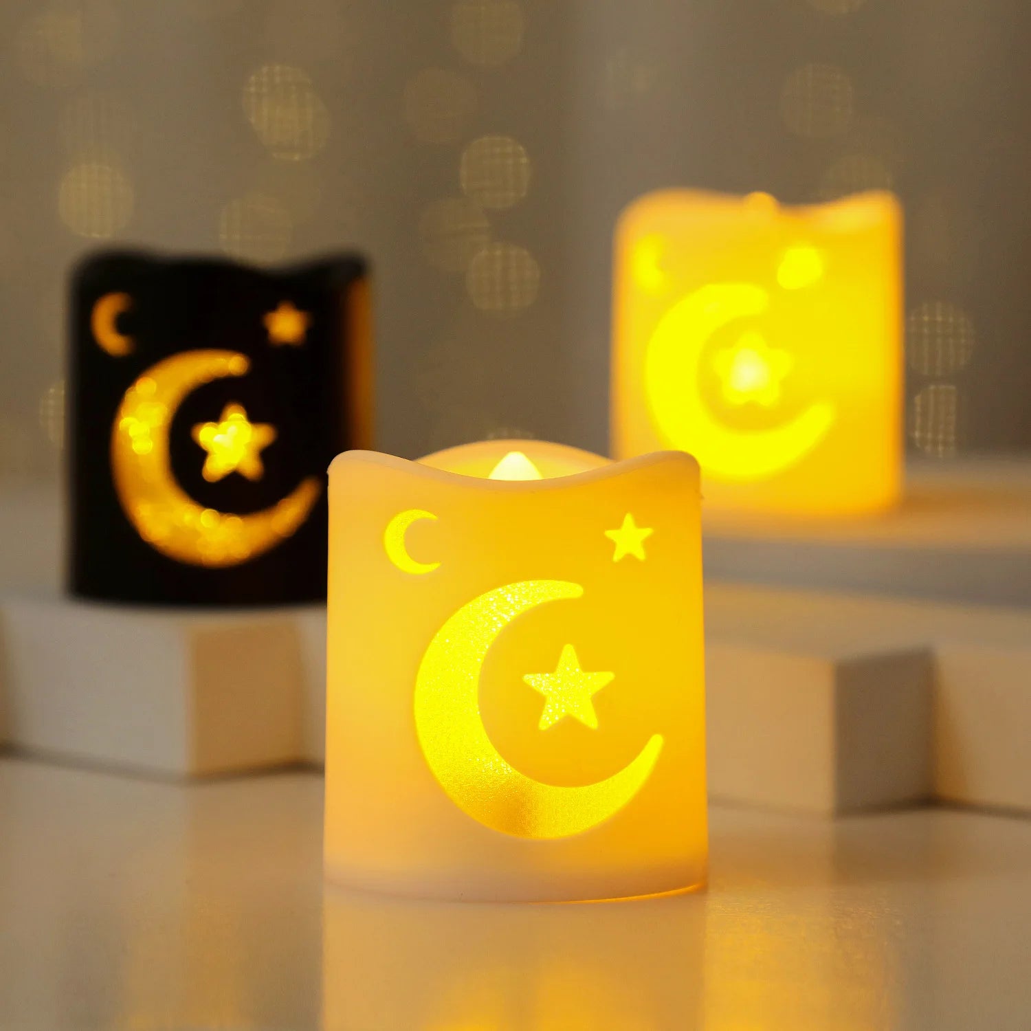 4PCS Ramadan Decoration LED Moon Star Castle Candle Lantern Lights EID Mubarak Decorations for Home 2026 Muslim Party Supplies