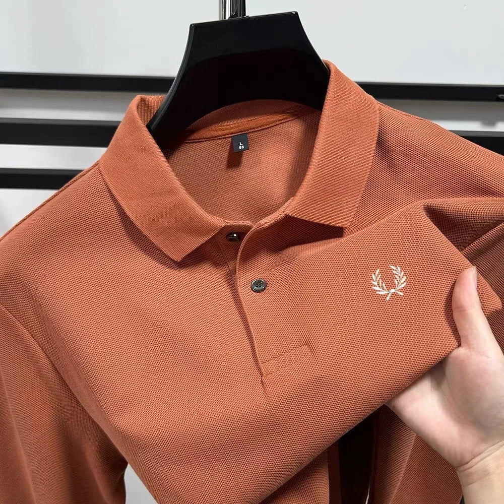 100% pure cotton high-end brand men's long sleeved polo shirt autumn fashion new luxurious original embroidery top golf T-shirt