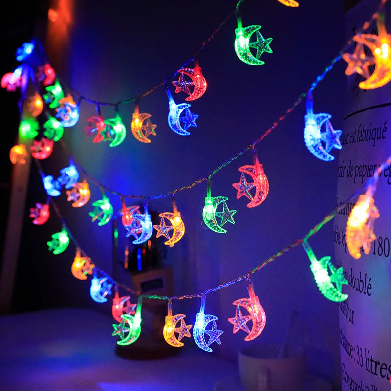 1.5M 10LED Moon Star Eid Mubarak String Light Ramadan Decorations for Home 2026 Ramadan Kareem Islamic Muslim Party Eid Al Adha