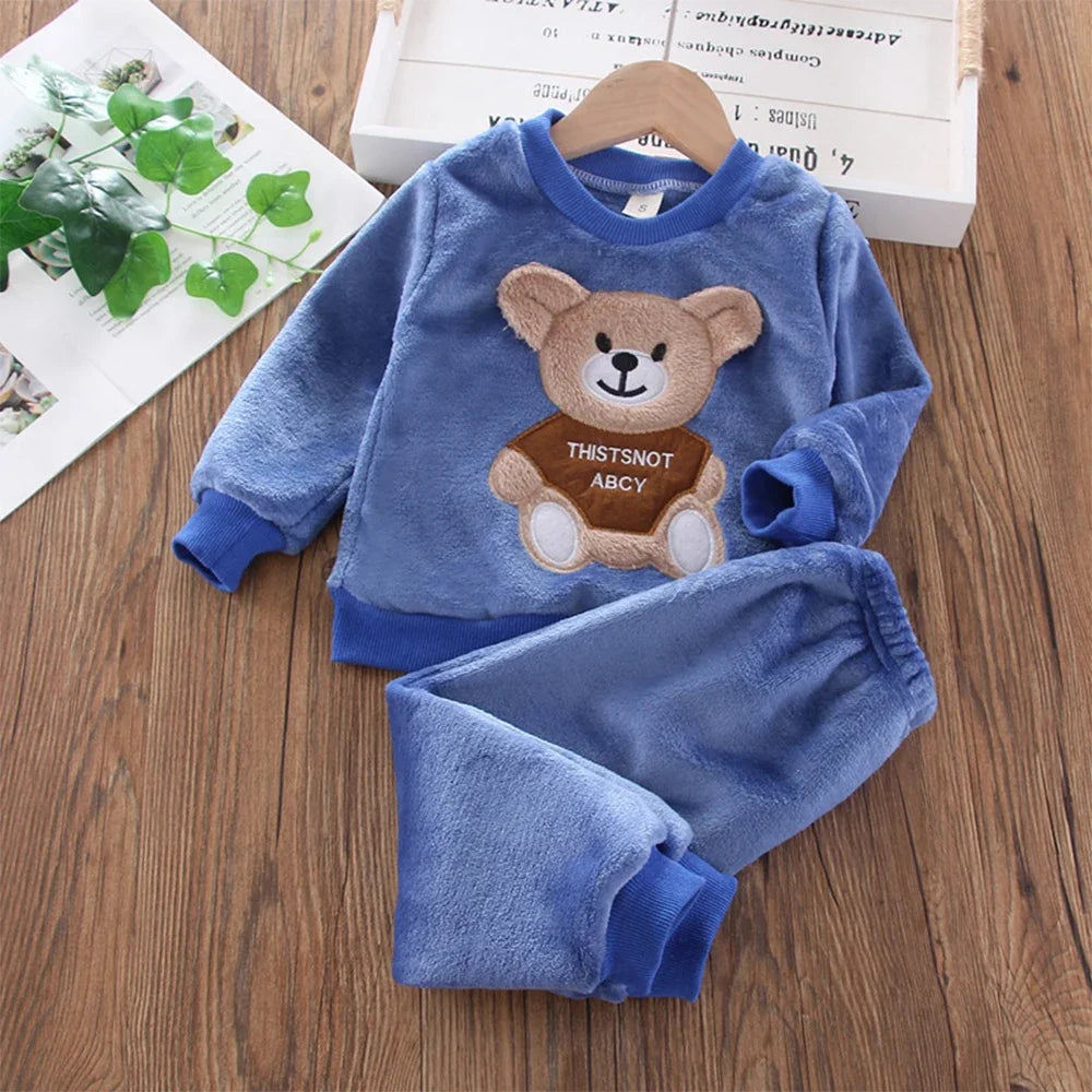 Bear Leader Coral Fleece Pajama Sets Baby Boys Girls Winter Plus Velvet Thick Flannel Homewear Children Warm Sleepwear Suit 2Pcs