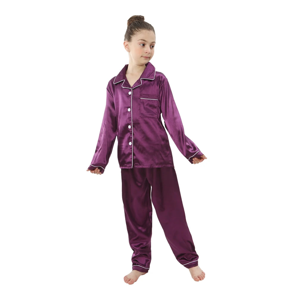 Boys Girls Satin Silk Pajamas Sets for Kids Toddler 2 to 3 4 5 6 7 8 9 10 11 12 13 14 Years Long/Short Sleeved Pink Red Pijamas