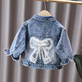 2-12 Years Girls Denim Jacket New Fashion Baby Kids Jean Coats For Girls Cute Rabbit Lace Bow Design Children Outerwear Clothing