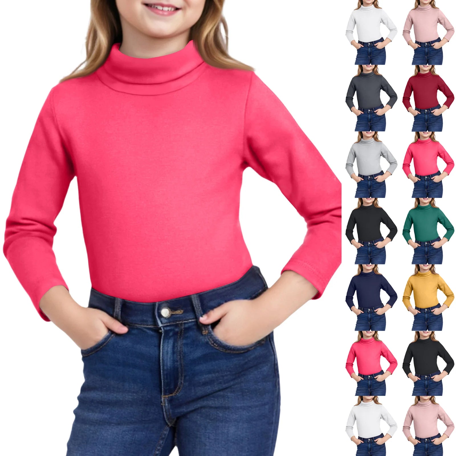 Girls Cute Tops High Neck Solid Long Sleeve Round Neck Pullover Party Birthday School Sweaters Fall/Winter Turtleneck Sweater