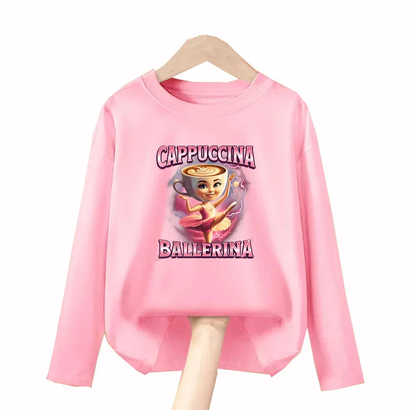 Italian Brainrot Long Sleeve T-shirt for Children Spring and Autumn Cotton Shirt for Boys Girls Cartoon Tops 3-14T