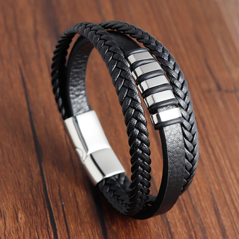 Charm Braid Rope Bracelet For Men Stainless Steel Magnetic Buckle Genuine Leather Bracelets & Bangles Male Female Jewelry