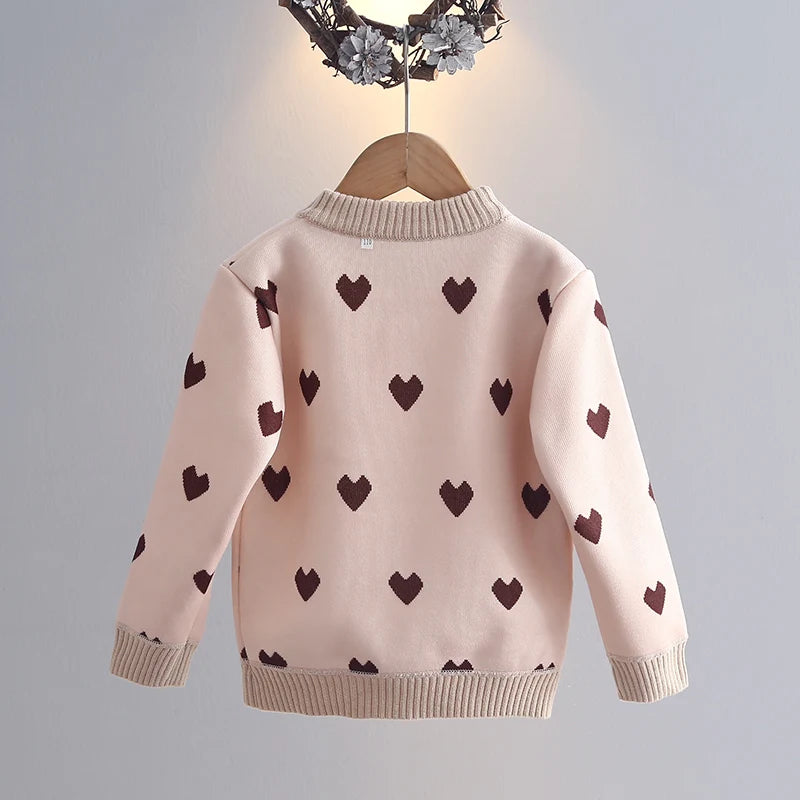 Girls' Sweater Thickened Autumn/Winter New Fashionable Versatile Children's Knitted Sweater Girls' Top Sweet and Cute