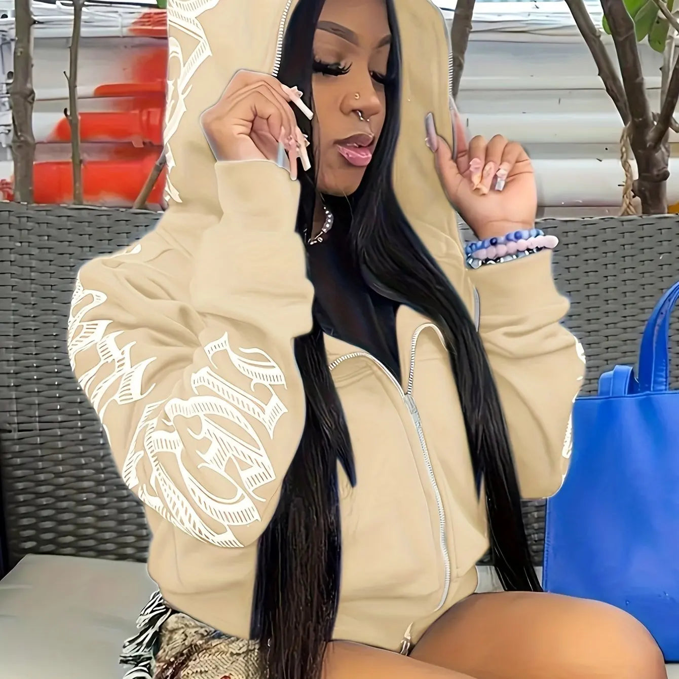 Women’s Letter Print Zip Hoodie