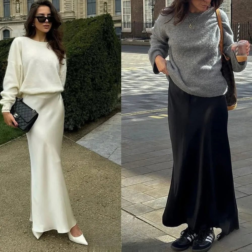 Women’s Silky Satin Straight Skirt