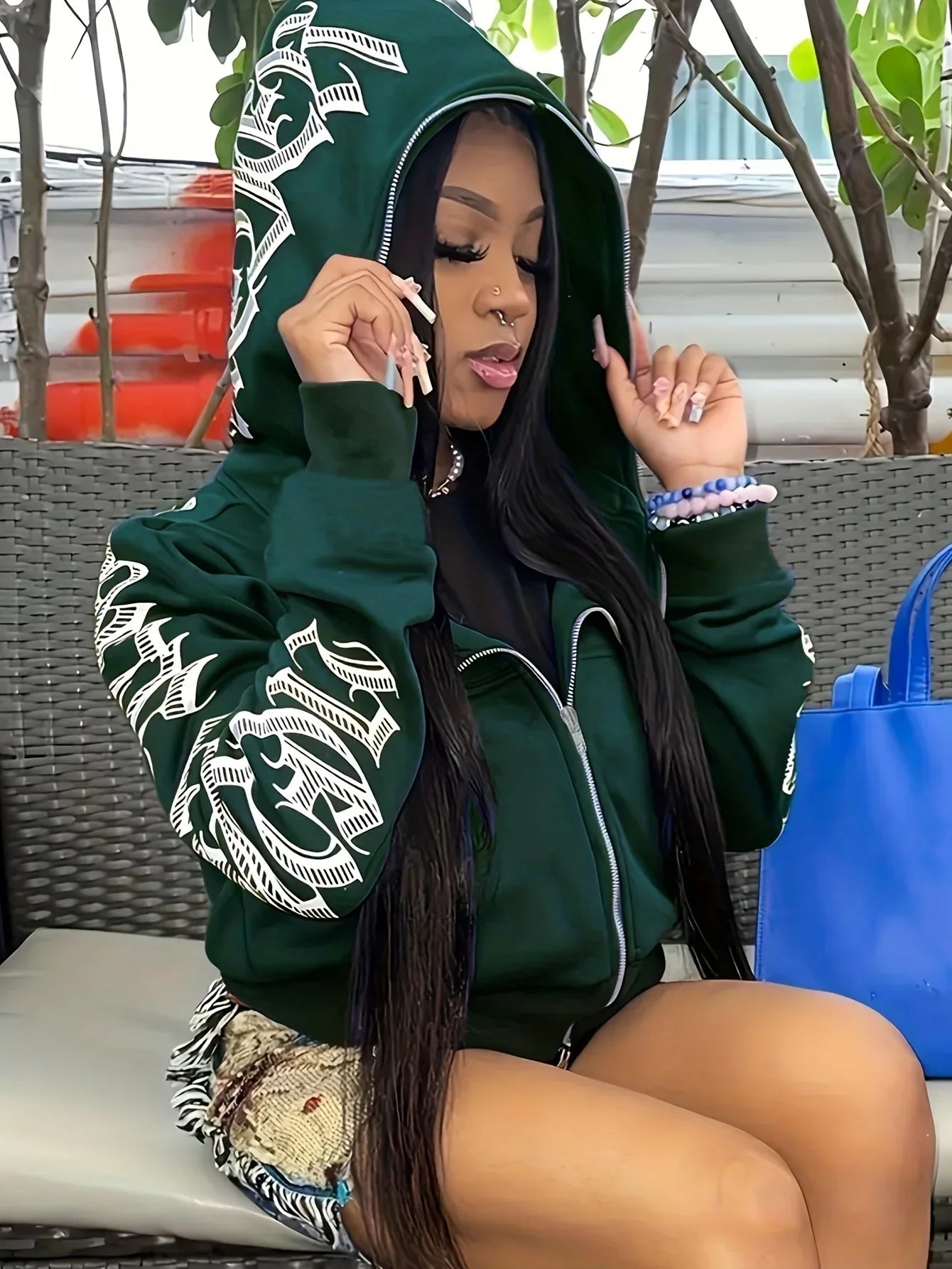 Women’s Letter Print Zip Hoodie