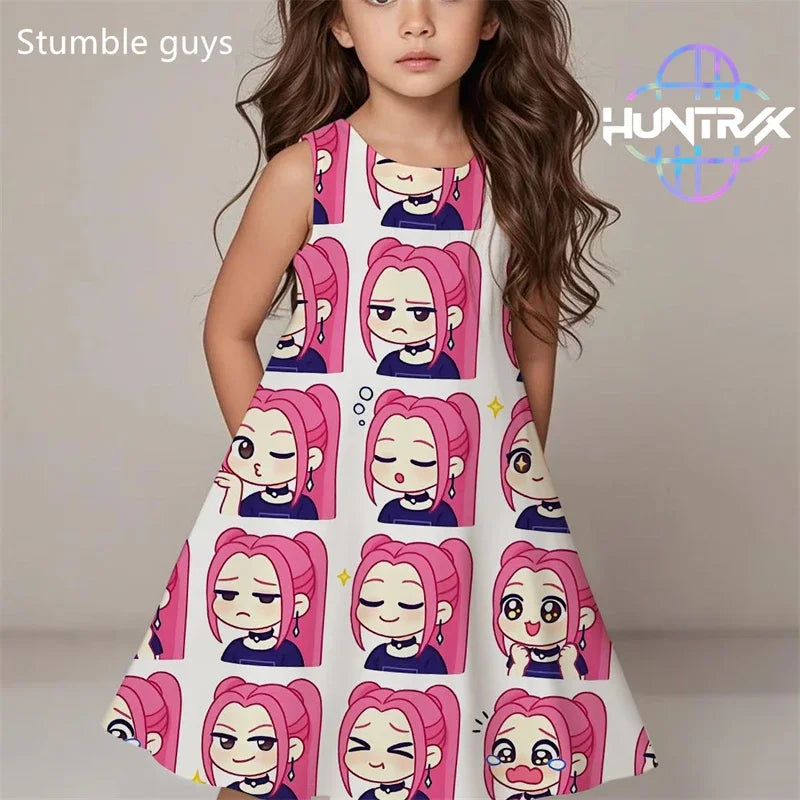 Kpop Demon Hunters Summer Dress Girls Kids Cute Casual Beach Sleepwear Fashion