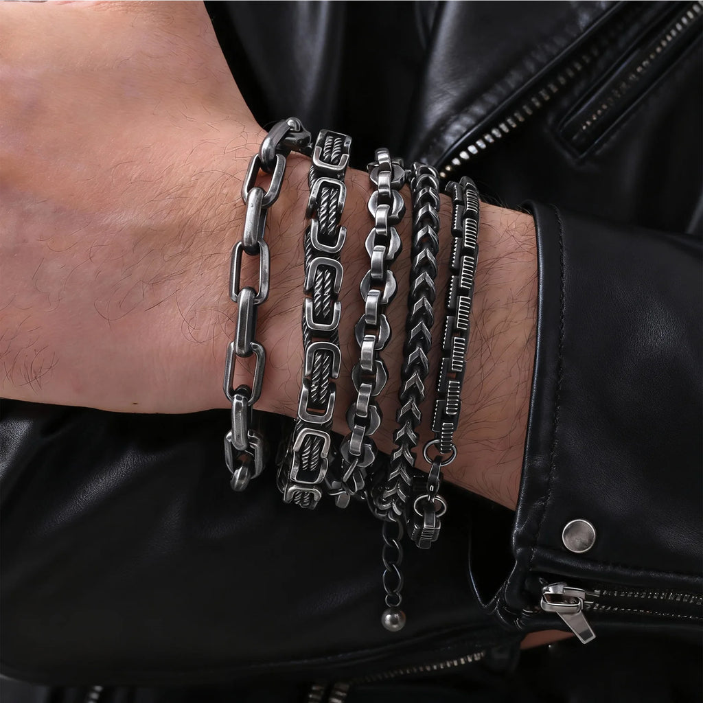 Vintage Chain Bracelets for Men Boys,Byzantine Stainless Steel Braided Link Wristband,Retro Jewelry Birthday Father Gifts