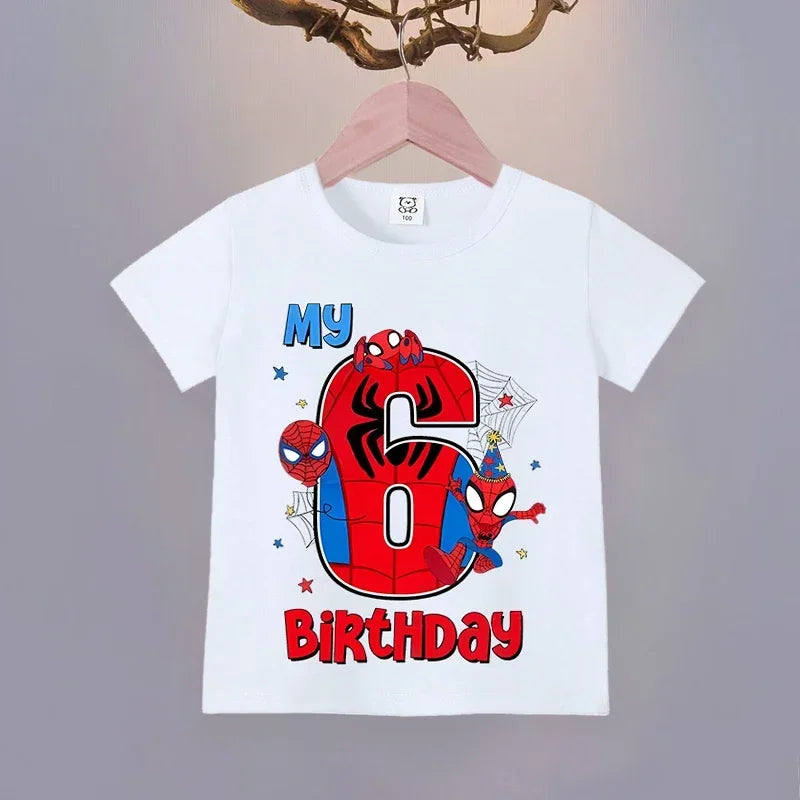 Spiderman Kids Number T-shirt Birthday  Summer Toddler Clothes