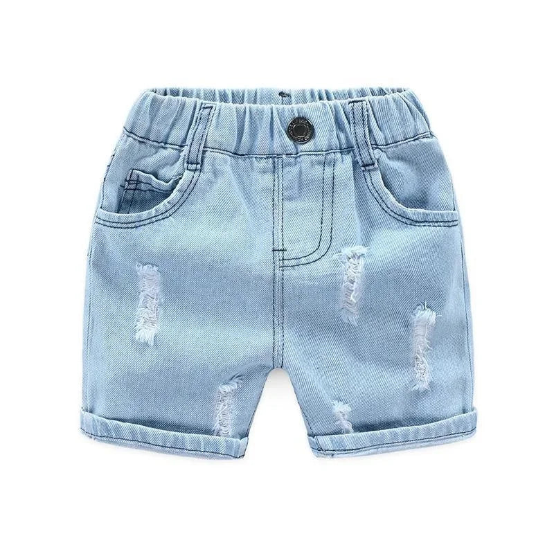 Summer Boy Shorts Children Casual Torn Jeans Kids Knee Length Denim Pants Baby Elastic Waist Shorts Infant Fashion Trousers 2-8Y
