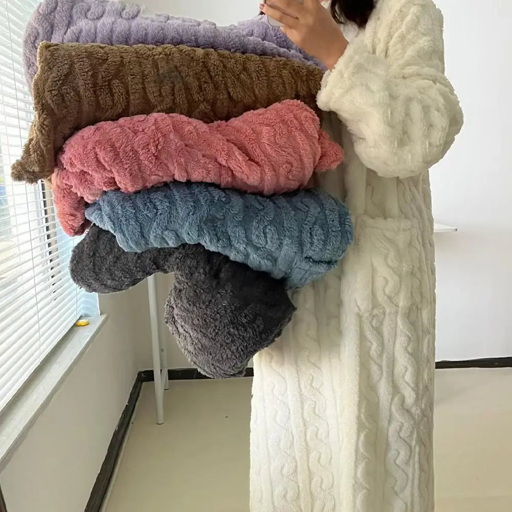 Winter Long Sleeve Double Pocket Flannel Nightgowns Women Loose Solid Sleepwear Jacquard Night Dress Thickened Warm Nightdress