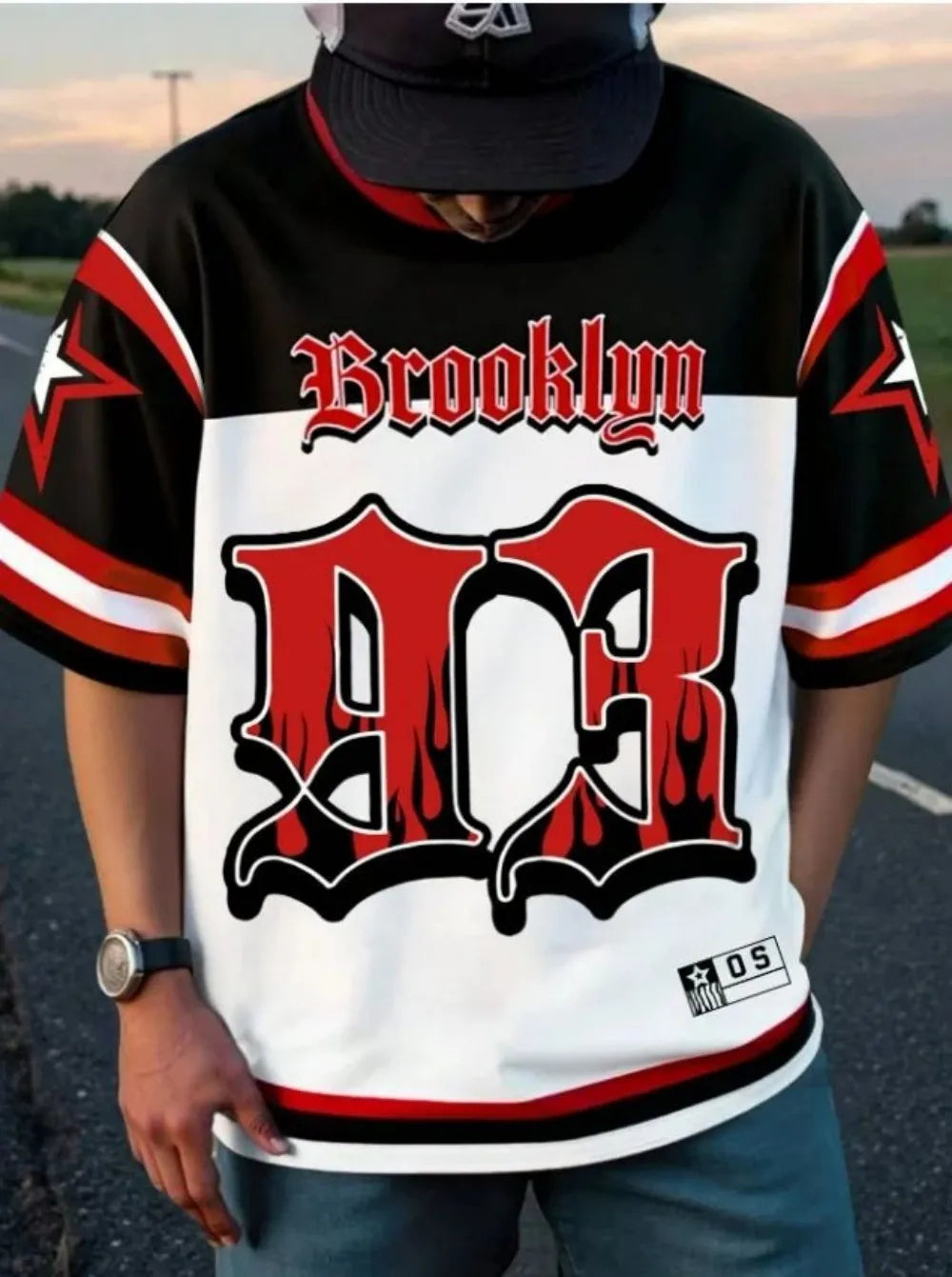 New Summer Men's American Simple Casual Round Neck Breathable T-shirt with Street Digital Printed Pattern Sports Style Top