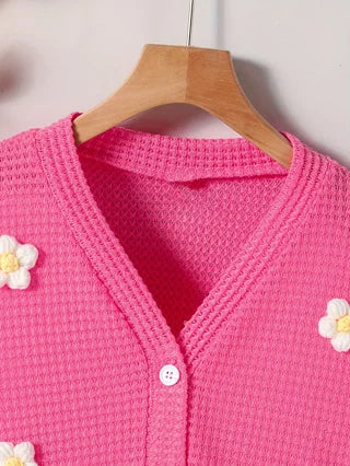 Pre-teen Girls' Casual Floral-Print Cardigan Sweater – Ideal for Autumn, Vacations, Summer and Travel
