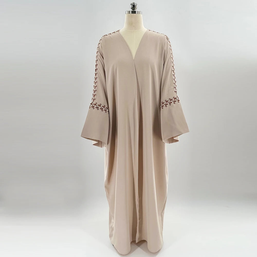 New Arrival Buckles Embroidery Abaya Hijab Dress Kimono Coat Outwear Women Long Sleeve Loose Arabic Muslim Dubai Moroccan Caftan