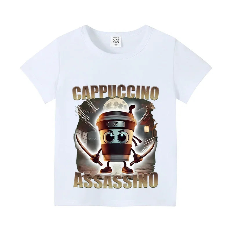 Italian Brainrot Animals Kids T-shirt Cappuccino Assassino