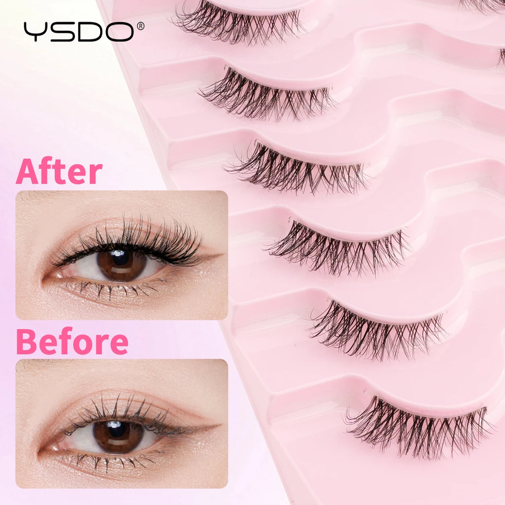 YSDO Half Lashes 3/10 Pairs Natural Long 3D Fuax Mink False Eyelashes Makeup Soft Wispy Short Half Eyelashes Faux Cils Maquiagem