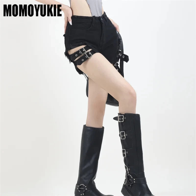 Summer Vintage Trend Hot Girls Harajuku High Waisted Irregular Denim Shorts Goth Rock Sexy Women Shorts Slimming Versatile