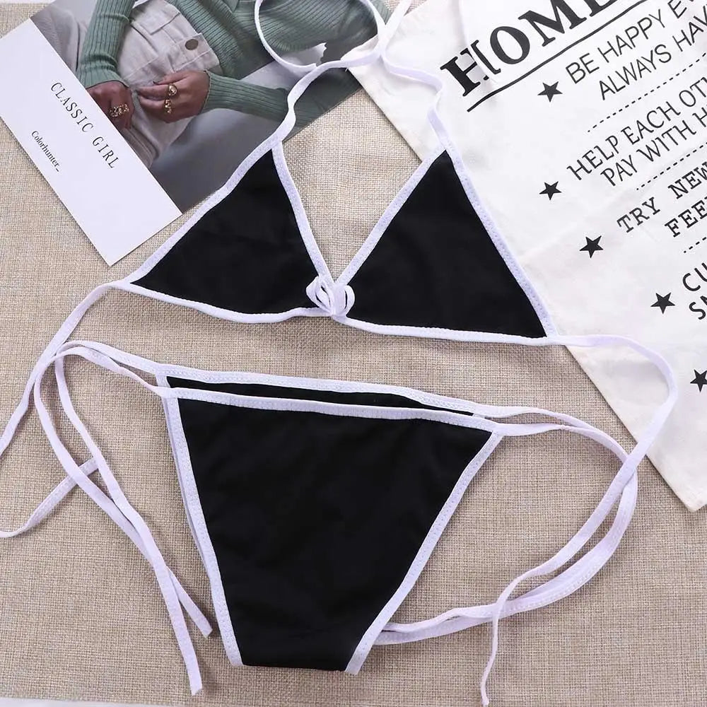 Contrast Binding Triangle Bikini Swimsuit Women Two Piece Swimwear 2023 Bikini Set Summer Beachwear
