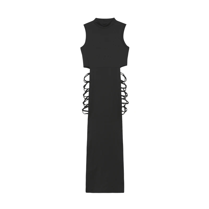 Criss Cross Cut Out Dress, Sexy, Mock Neck Sleeveless Dress