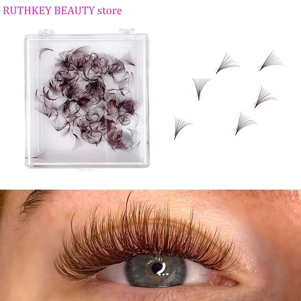 500Fans Dark Brown Color Lash Extensions Premade 5D Thin Root Loose Brown Promade Eyelashes Extensions For Cosplay Women Makeup