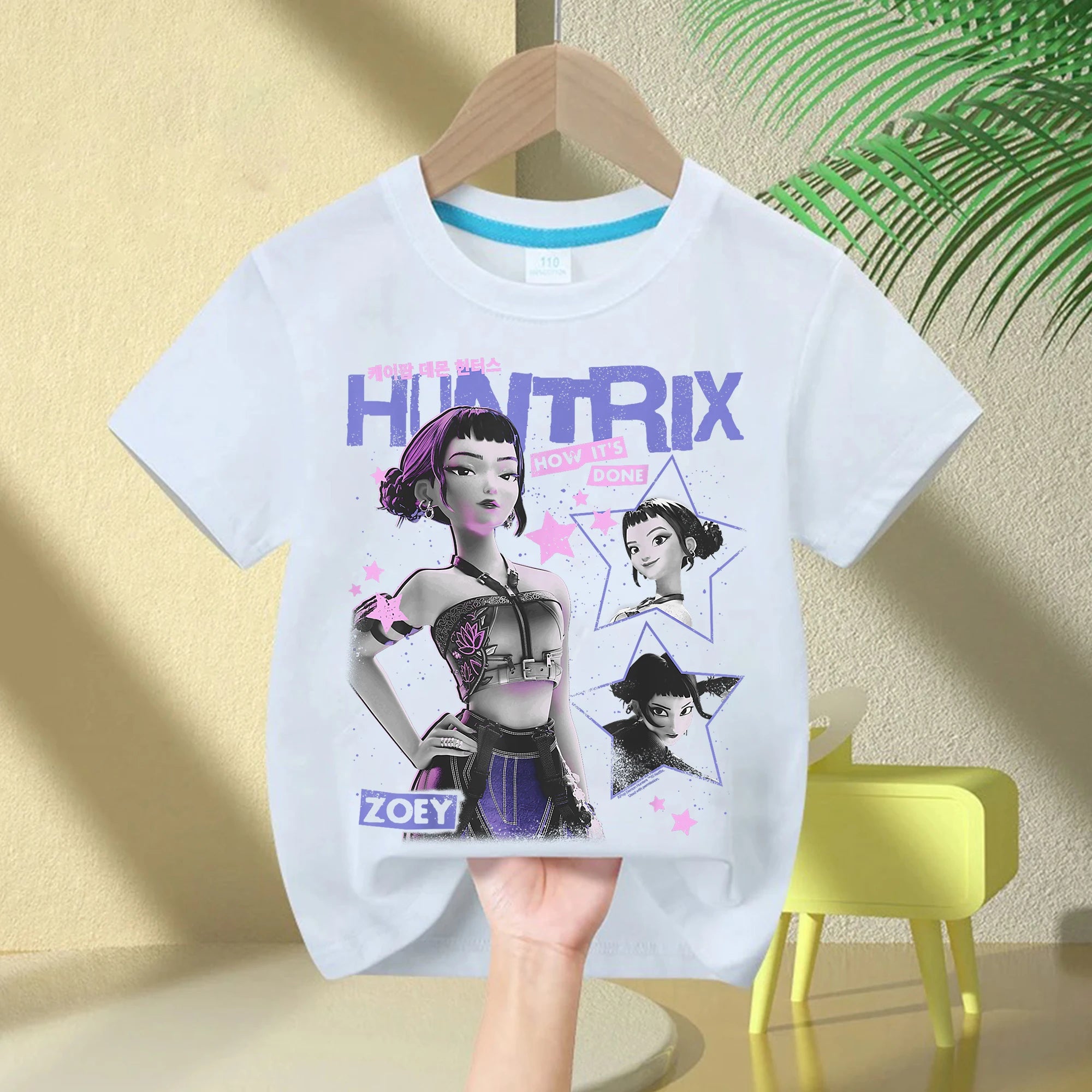 KPop Demon Hunters Rumi Zoey Mira 2025 Neck Cartoon Boys Tee Kids Girls T-shirt Print Fashion Casual Tops Casual Girl Clothes
