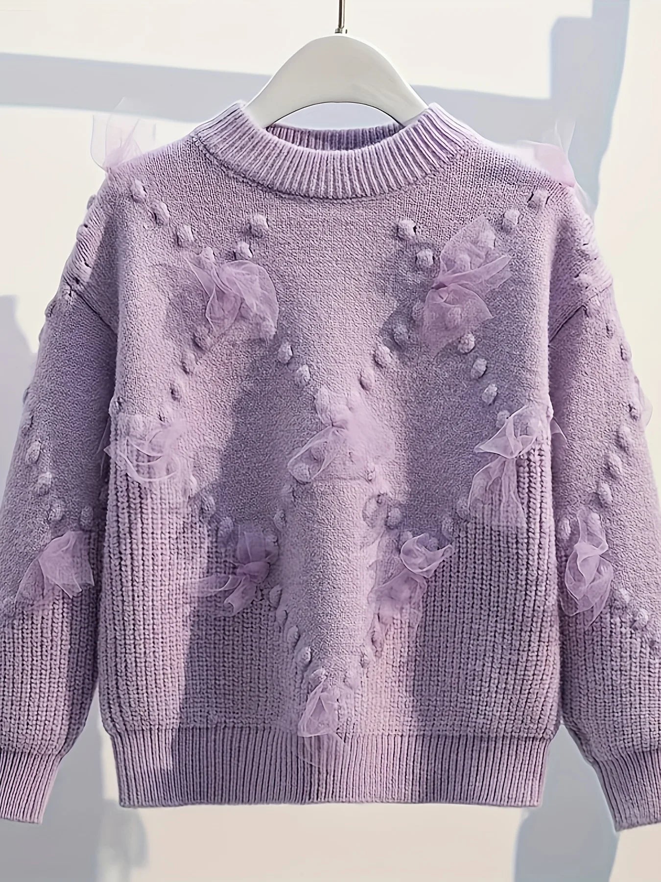 Girls' Thick Sweater, New Stylish Design, Fashionable Mesh Patchwork Pullover Knit Top, Trendy Base Layer