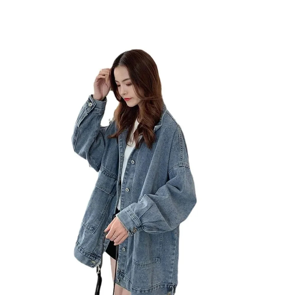 Retro Denim Jacket Versatile Loose Long Sleeve Student Workwear Spring Autumn New Style Korean Version Casual Outerwear