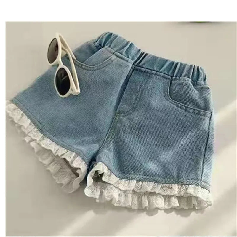 Summer Kid Girls' A-line Shaped Denim Shorts Korean Fashion Hot Pants New Children's Jeans 3-12Year Young Girls' Shorts Jeans