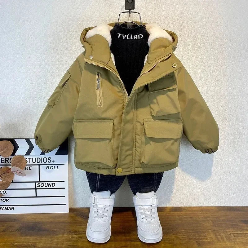 Kids Black Hooded Down Jacket (3–8Y)