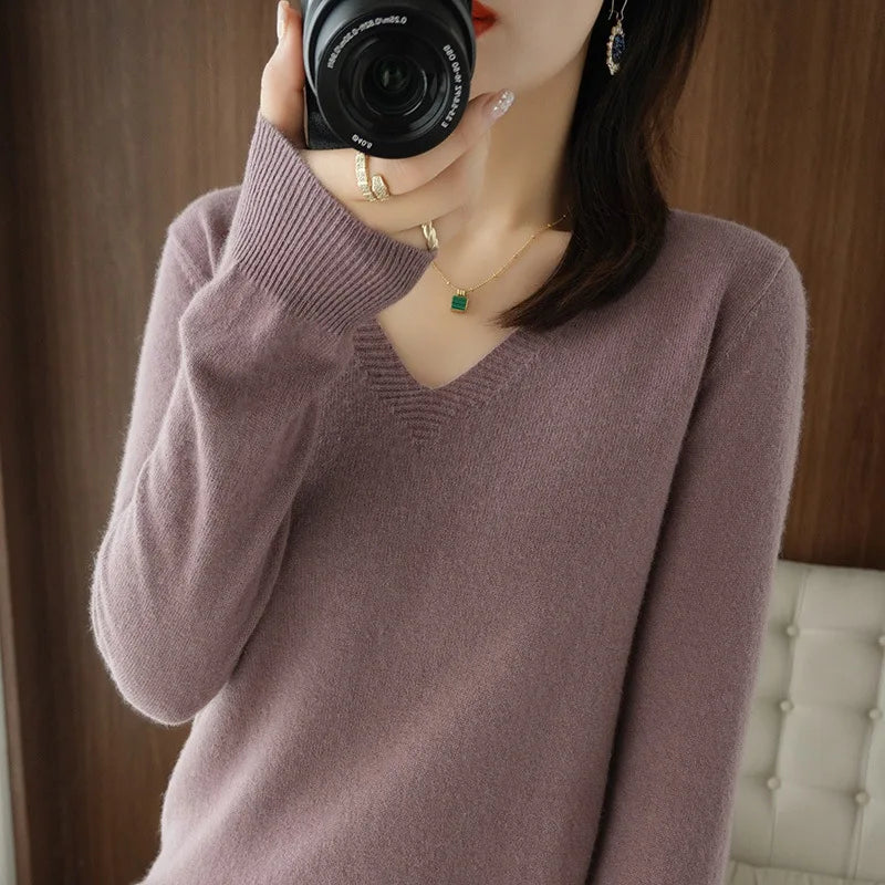Cashmere V-Neck Lace Knit Sweater