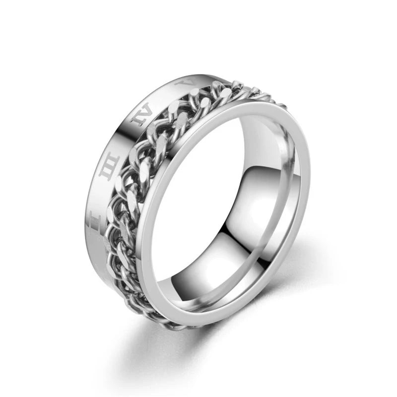 Titanium Steel Rotatable Chain Rings Men Women Stress Ring For Anxiety Couple Jewelry 8mm Corkscrew Rings Multifunctional Gift