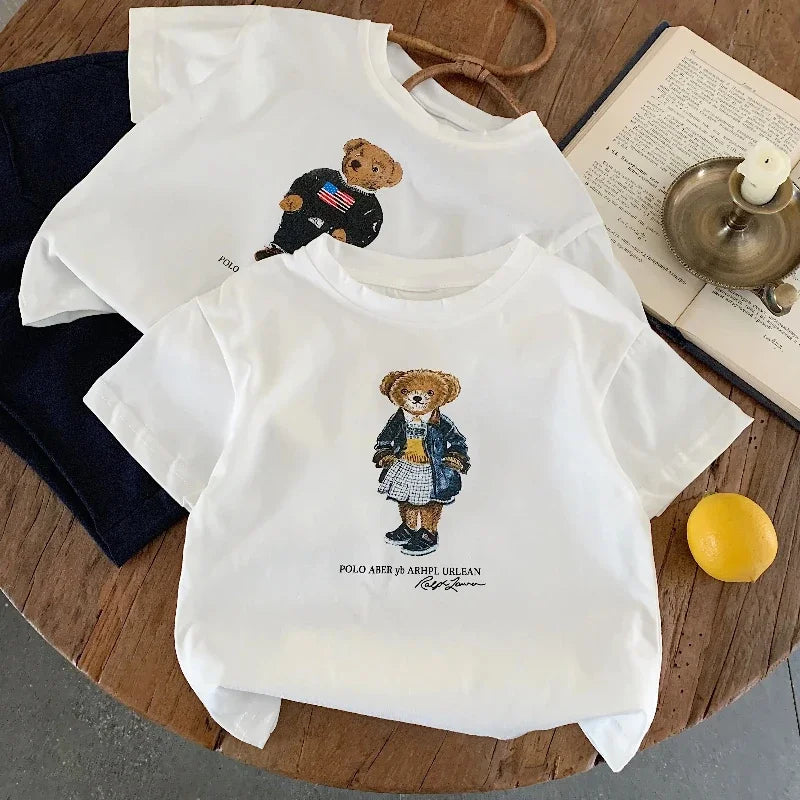 Children T-shirt With Added Sugar Summer New Product for Boys Girls Cartoon Teddy Bear Short Sleeved T Baby Cute Pattern