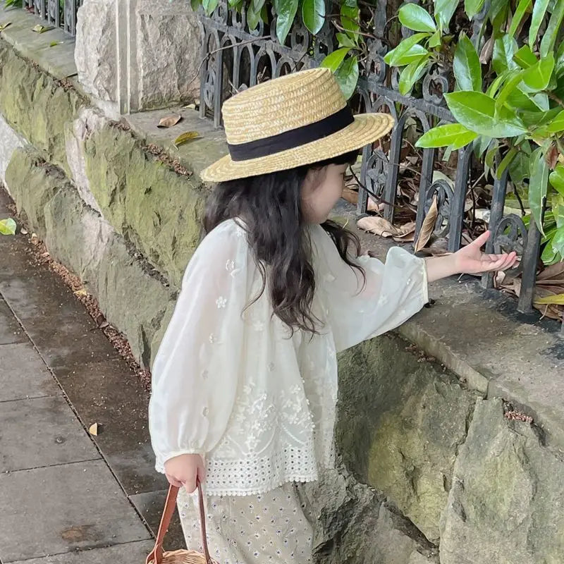 Coat Kid Girl 2025 Summer New Thin Sun-protective Clothing Floral Embroidered Cardigan Sweet Fashion Pastorale Casual