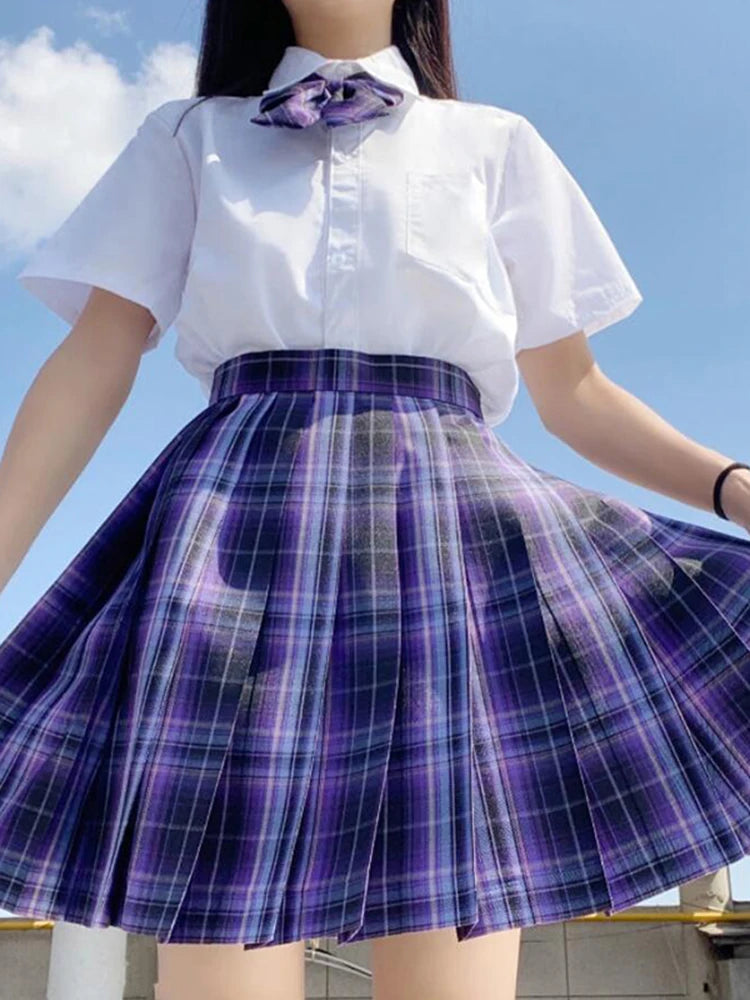 ZOKI Plaid Women Pleated Skirt Bow Knot Summer High Waist Preppy Girls Dance Mini Skirt Cute A Line Harajuku Sexy Japan Faldas